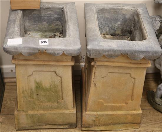 Two chimney pots with lead liners, H.47cm